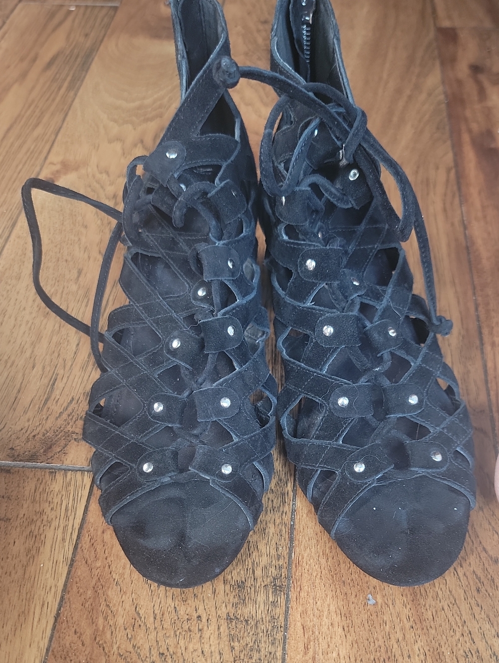 Women's  Aerosoles Heel Rest Black Lace-Up Suede Gladiator Heels